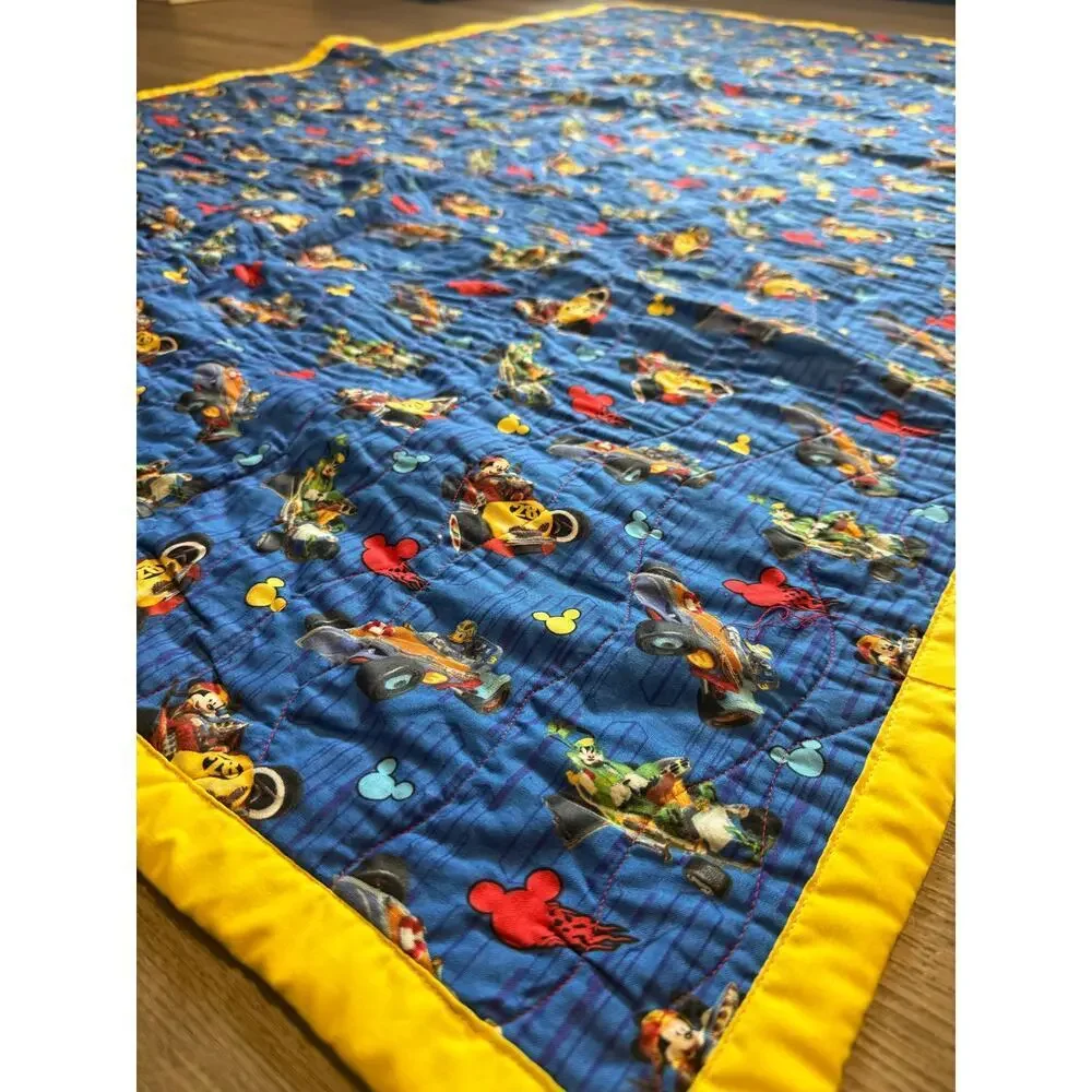 Disney Mickey Mouse Racing Handmade Quilt Blanket 41x68 soft Toddler Lap Throw - Picture 6 of 8